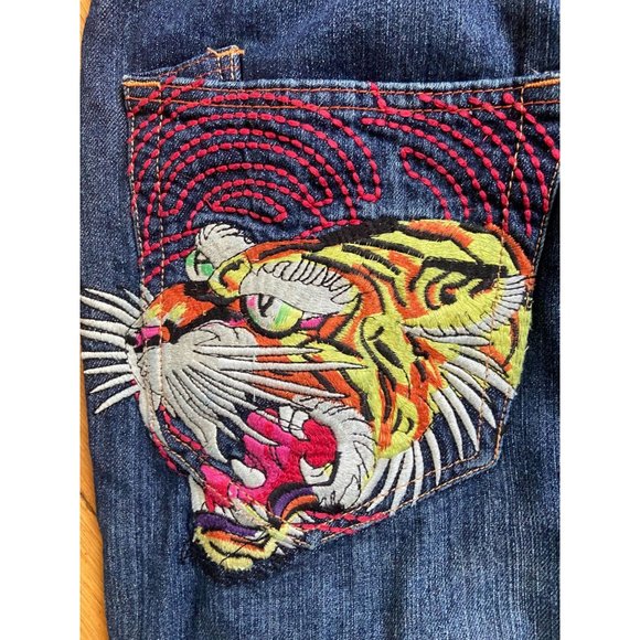 Mens Size 36 Ed Hardy Denim Distressed Straight Jeans 36" x 34'